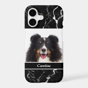 Your Pet's Photo On Faux Black Marble & Name