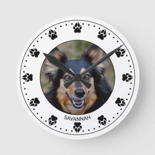 Your Pet's Photo With Paw Clock Face & Name