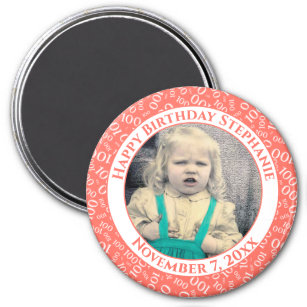 Your Photo 100th Birthday Number Pattern Coral Magnet