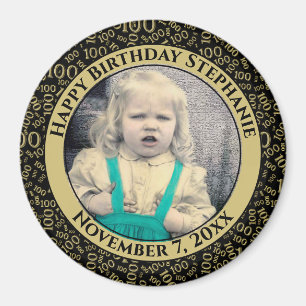 Your Photo 100th Birthday Pattern Gold/White Magnet