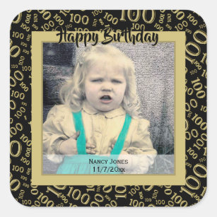 Your Photo:  100th Number Pattern Black/Gold Square Sticker