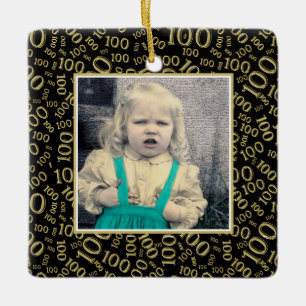 Your Photo:  100th Number Pattern Gold and Black Ceramic Ornament