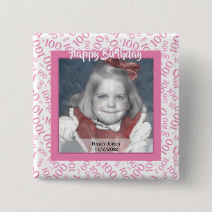 Your Photo 100th Random Number Pattern Pink/White 15 Cm Square Badge