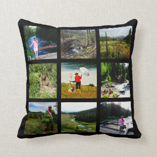 Your photo, 10 Photo Instagram Collage black frame Cushion