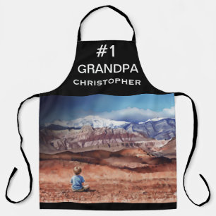 Your Photo, #1 GRA, Name, Boy and Mountains Photo Apron