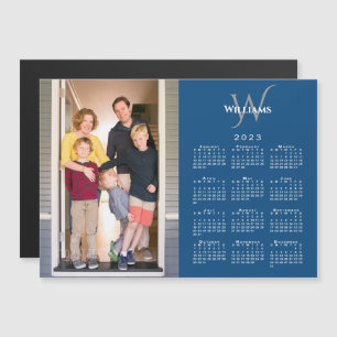 Your Photo 2023 Calendar Monogram Name Blue Magnet