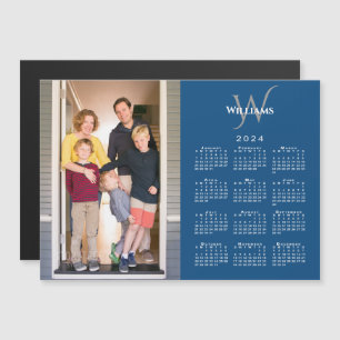 Your Photo 2024 Calendar Monogram Name Blue Magnet