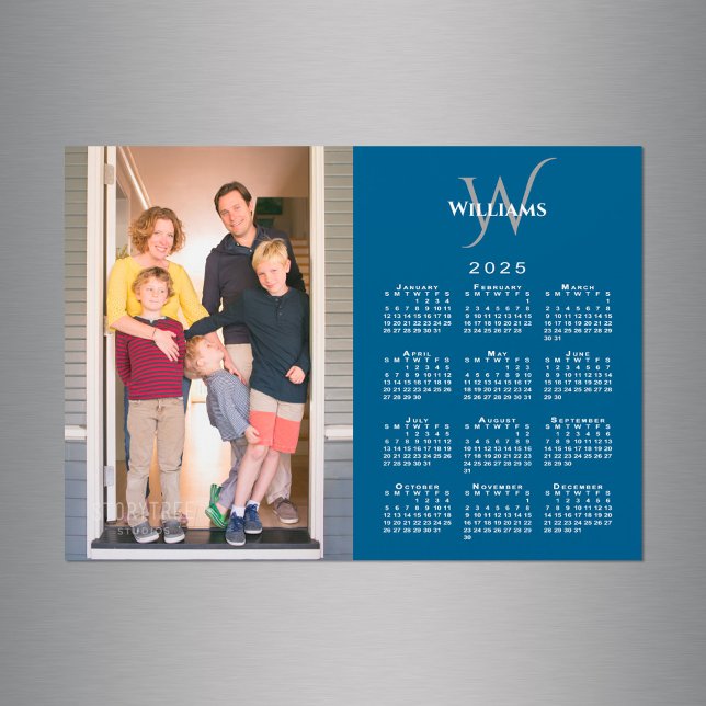 Your Photo 2025 Calendar Monogram Name Blue Magnet (Your Photo 2025 Calendar Monogram Name Blue Magnet in situ)