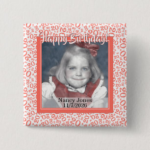 Your Photo 20 Random Number Pattern Coral/White 15 Cm Square Badge