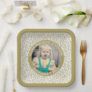 Your Photo 20 Random Number Pattern Gold/White Paper Plate