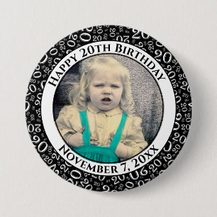 Your Photo 20th Birthday Random Number Black 7.5 Cm Round Badge
