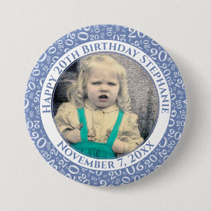 Your Photo 20th Birthday Random Number Blue 7.5 Cm Round Badge