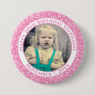 Your Photo 20th Birthday Random Number Pink 7.5 Cm Round Badge