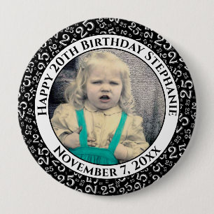 Your Photo   25th Birthday Number Pattern Black 10 Cm Round Badge