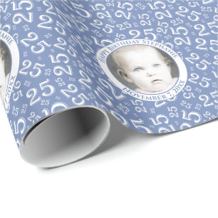 Your Photo   25th Blue Random Number Pattern Wrapping Paper