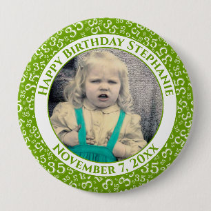 Your Photo 35th Birthday Number Pattern Green 10 Cm Round Badge