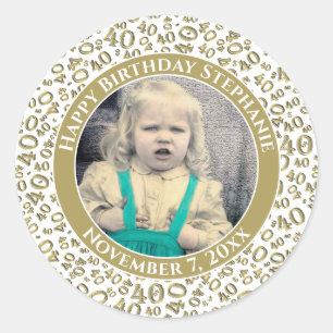 Your Photo 40th Random Number Pattern Gold Classic Round Sticker