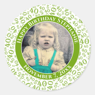 Your Photo 40th Random Number Pattern Green Classic Round Sticker