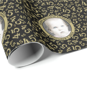 Your Photo 45th Black/Gold Number Pattern 45 Wrapping Paper