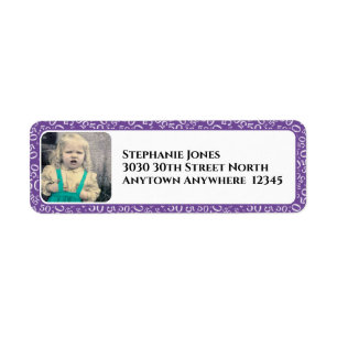 Your Photo 50th Random Number Pattern Purple Return Address Label