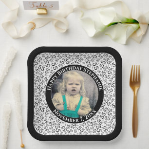 Your Photo 55 Random Number Pattern Black/White Paper Plate