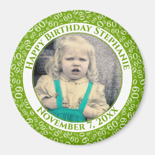 Your Photo 60th Birthday Number Pattern   Blue Magnet