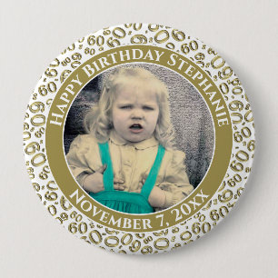 Your Photo 60th Birthday Number Pattern Gold 10 Cm Round Badge