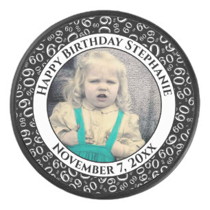 Your Photo 60th Random Number Pattern Black/White Hockey Puck