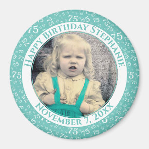 Your Photo 75th Birthday Number Pattern Teal Magnet