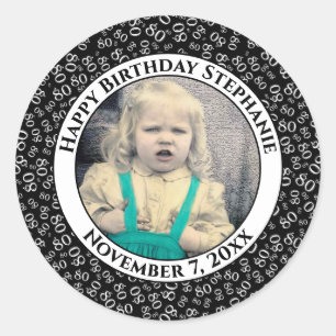 Your Photo 80th Birthday Number   Black/White 80 Classic Round Sticker