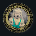 Your Photo 80th Birthday Number Pattern Black/Gold 10 Cm Round Badge<br><div class="desc">This is a commemorative button with your photo and text for celebrating your 80th Birthday. There is a text template to make it easy to personalise the message and date. There is also a photo template to make it easy to add your image. This black-and-gold picture frame is a random...</div>