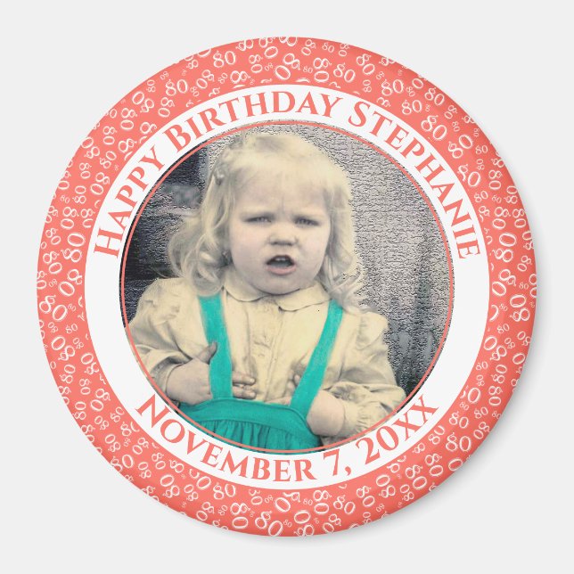 Your Photo 80th Birthday Number Pattern | Coral Magnet (Front)