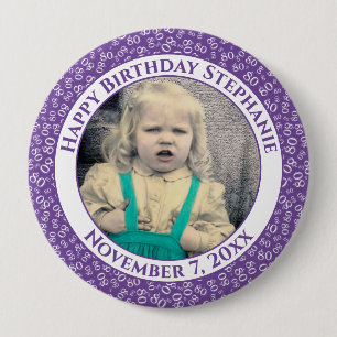 Your Photo 80th Birthday Number Pattern   Purple 10 Cm Round Badge