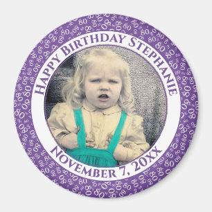 Your Photo 80th Birthday Number Pattern Purple Magnet
