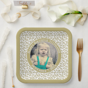 Your Photo 85 Random Number Pattern Gold/White Paper Plate