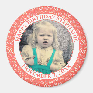 Your Photo 85th Birthday Pattern Coral/White Magnet