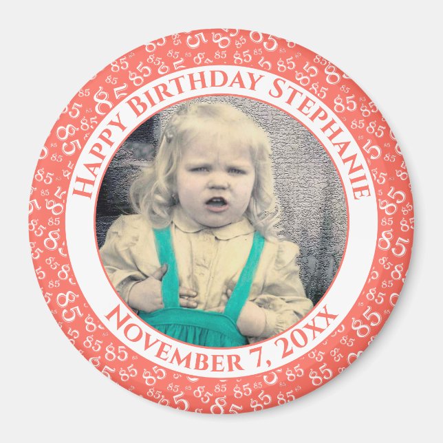 Your Photo 85th Birthday  Pattern | Coral/White Magnet (Front)