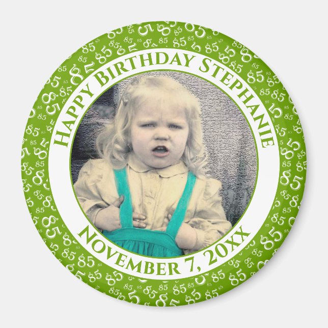 Your Photo 85th Birthday  Pattern | Green/White Magnet (Front)