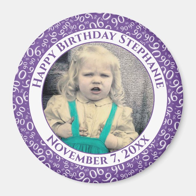 Your Photo 90th Birthday Number Pattern | Purple Magnet (Front)