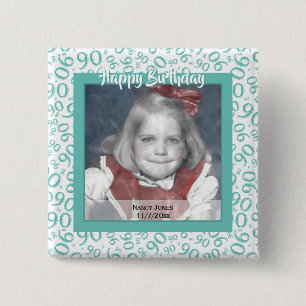 Your Photo: 90th Random Number Pattern Teal 15 Cm Square Badge