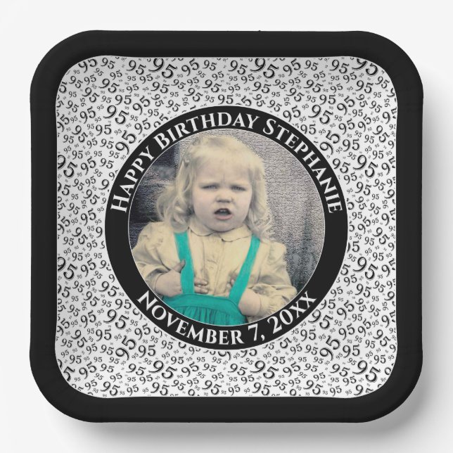 Your Photo 95 Random Number Pattern Black/White Paper Plate (Front)