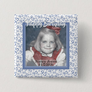 Your Photo 95 Random Number Pattern Blue/White 15 Cm Square Badge