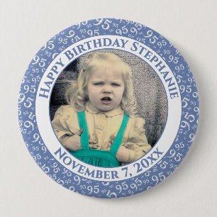 Your Photo 95th Random Number Pattern Blue/White 10 Cm Round Badge