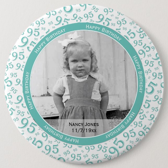 Your Photo:  95th Random Number Pattern Teal 6 Cm Round Badge (Front)