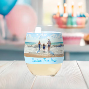 Your Photo and Custom Text Personalised Stemless Wine Glass