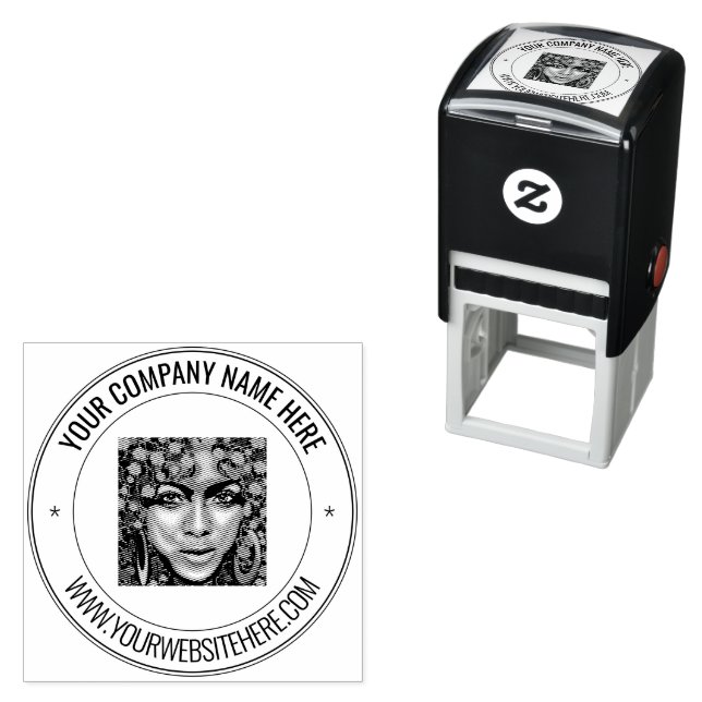 Your Photo and Custom Text Round Self-inking Stamp (In Situ)