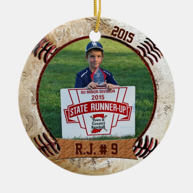 Your PHOTO and NAME on Cool Baseball Ornament (Front)
