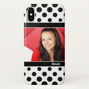 Your Photo and Name / Trendy Black Polka Dot iPhone X Case