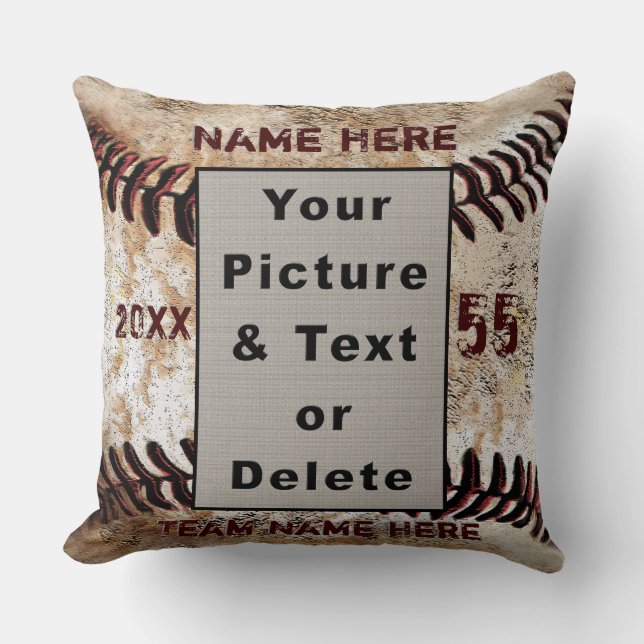 Your Photo and Personalised Baseball Throw Pillow (Front)