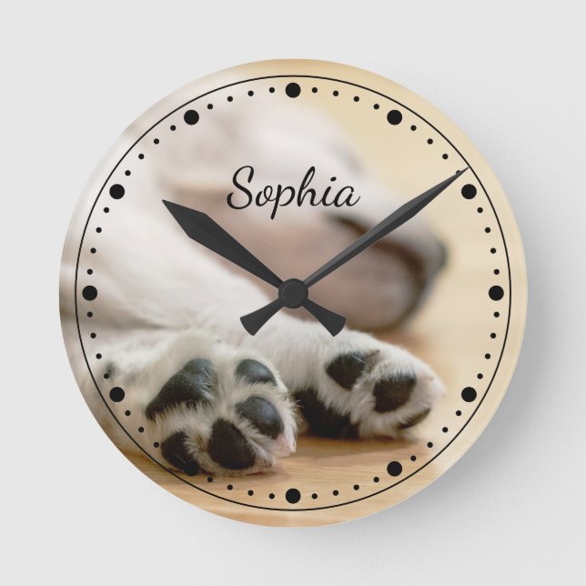 Your Photo And Text & Any Colour Dotted Clock Face (Front)